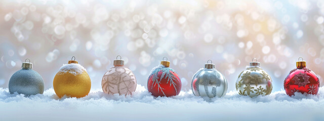 Wall Mural - Beautifu christmas decoration with snow and copy space