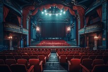 A Theater With Red Seats And A Stage