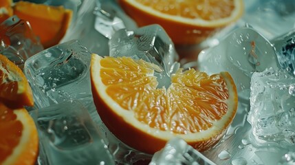 Poster - Fresh orange slices on ice