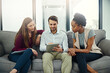 © peopleimages.com - Collaboration, discussion and employee with tablet on sofa for information, teamwork and conversation in office. Planning, ideas and workers with touchscreen or technology for startup project
