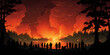 Walpurgis Night. Silhouettes of people around a large fire. Illustration