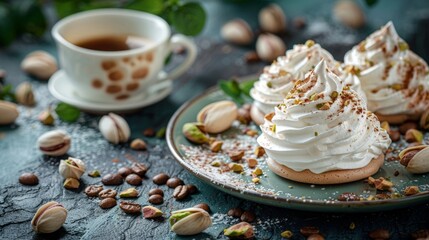 Poster - Two cookies adorned with whipped cream and pistachios on a plate