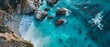 Beautiful aerial view of turquoise water and rocks at the beach