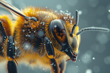 Poster - A close-up shot where pollen grains on a bee's back are actually tiny worlds, each with its own land