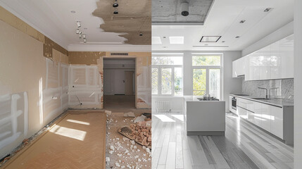 Before And After Of Modern Kitchen Apartment Room In Renovated House