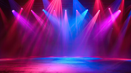 Sticker - Empty stage with colorful spotlights. Scene lighting effects. on black