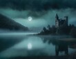 満月と湖に聳える廃墟の城1