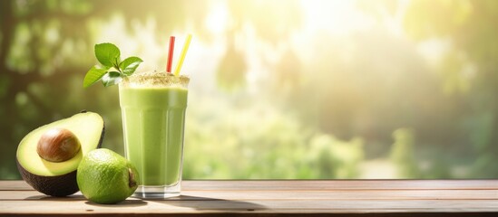 Poster - Glass of creamy avocado and mint smoothie