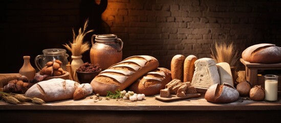 Poster - Various breads and foods spread on a table