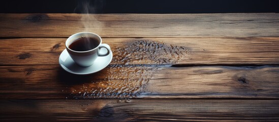 Aufkleber - A cup of coffee on a wooden surface