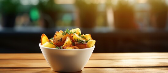 Leinwandbilder - Delicious meal in bowl on wooden surface