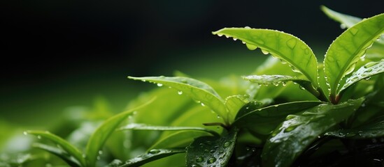 Wall Mural - Plant with raindrops close up