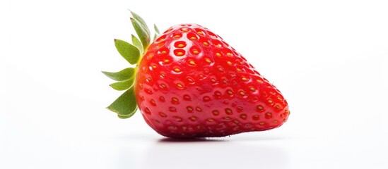 Aufkleber - Single strawberry with leaf on white