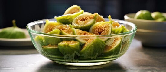 Poster - Glass Bowl with Green Figs Surrounded by Other Bowls of Figs