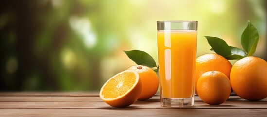 Fototapete - Glass orange juice oranges table