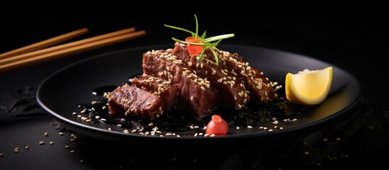 Aufkleber - Plate of savory grilled steak and fresh vegetables