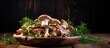 Mushrooms in a wooden bowl with rosemary
