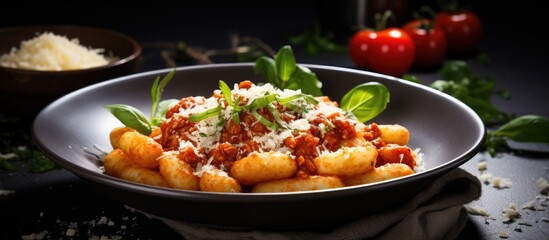 Poster - Bowl of pasta showcasing meat and cheese