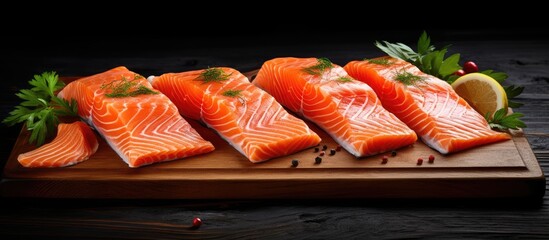 Aufkleber - Salmon and parsley on cutting board