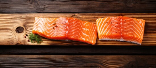 Aufkleber - Salmon fillets and parsley on cutting board