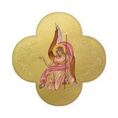 Orthodox traditional image of an Angel. Golden Christian cross in Byzantine style isolated