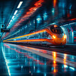 High-Speed Train Departing Station with a Blur of Movement