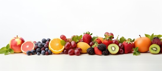 Aufkleber - Different fruits aligned in a white row