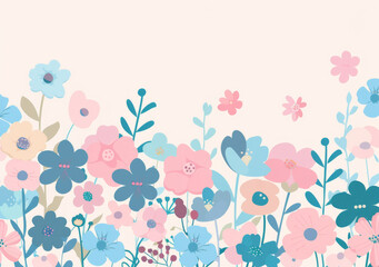 Wall Mural - Colorful spring flowers border an illustration in the style of a cartoon style vector background design