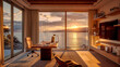 Luxurious Sunset View from Yacht, Holiday Vacation at Sea, Ocean Travel with Panoramic Landscape and Relaxing Outdoor Living Area