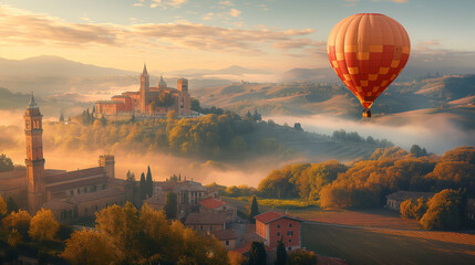 Wall Mural - Hot air balloon in flight over Italy.