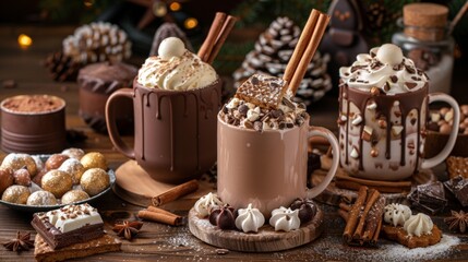 Poster - A cup of cocoa and cookies on a table