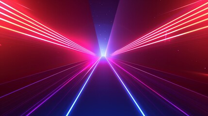 Wall Mural - neon lights converging in a display of speed and technology on a digital highway, red and blue streaks creating a vibrant path through the cosmos at warp speed