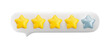Vector 3d gold four stars out of five in white speech bubble. Realistic render of customer review, rating, feedback concept. 3d quality service symbol isolated on white background.