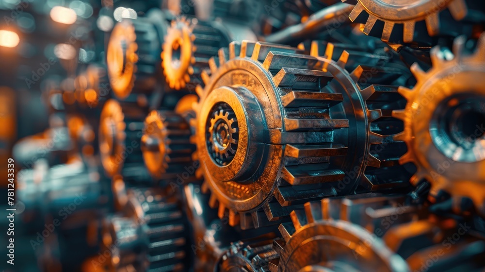 Precision engineered machine parts aligned on an automated assembly ...