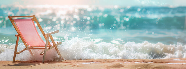 beach chair with wavy beach and copy space