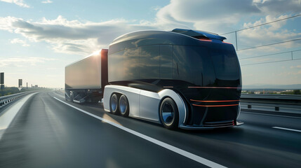 Poster - modern electric truck on the highway, futuristic eco friendly transport technology 
