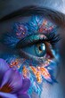 Realistic macro shot, womans eye, makeup art with flower pattern, closeup, vibrant and detailed  , 8K , high-resolution, ultra HD,up32K HD