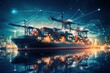 Large cargo ship loaded with containers. Generative AI