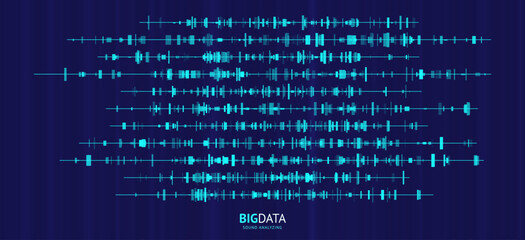 Aufkleber - Big Data Audio Recognition Concept Background. Voice Recognition. Sound Waves Machine Learning Algorithm Visualization. Vector Illustration.