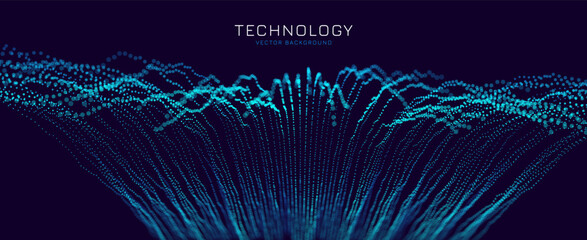 Poster - Digital Data Flow Vector Background. Big Data Technology Lines. Data Transmission Concept. High Speed Internet. Information Matrix Flow in Virtual Reality Cyberspace. Vector Illustration.