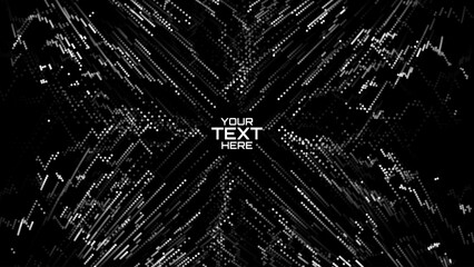 Poster - Abstract Digital Particles Moving Towards Center. Futuristic Digital Circuit Wave. Big Data Visualization. 3D Virtual Space VR Cyberspace. Crypto Currency Concept. Vector Illustration.