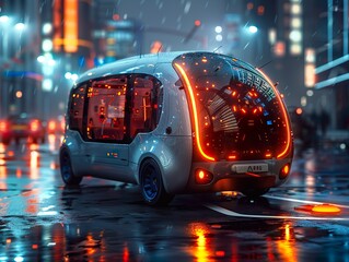 Sticker - A futuristic electric delivery minivan with a fully autonomous system to navigate city streets