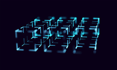 Fototapete - Big Data 3D Cubes Quantum Computer Server Concept Background. 3D Blockchain Cube Blocks Concept. Data Core Abstract Cubes. Artificial Intelligence HUD Design Element.