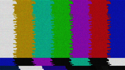 Leinwandbilder - TV Test Card with Rainbow Bars. Retro Hardware Screen 1980. Glitch Art Static Noise. Broken TV Transmission. Vector Illustration.