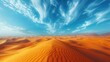 Surreal beauty of the Sahara Desert stretches out endlessly. The golden sand dunes change with the desert wind like waves in an ocean of sand.