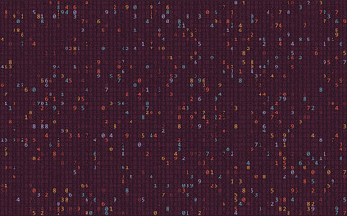 Fototapete - Mathematics Background - Binary Numbers in Random Pattern with Random Highlights. Colorful School Pattern for Children. Multicolor Math Physics Programming Algorithm Vector