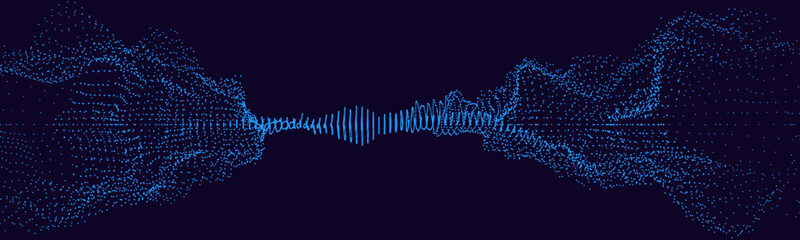 Aufkleber - Sound Wave Particles. Music Data Visualization. Dynamic Circles Dots Particles Ultrawide Party Background. Vector Illustration. Digital Sound Equalizer.