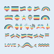 Queer Pride Flag and symbols many icon set vector. Queer pride flag graphic design element isolated on a gray background. Queer icons in flat style