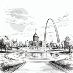 Wall Mural - Gateway Arch. Gateway Arch hand-drawn comic illustration. Vector doodle style cartoon illustration