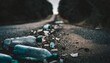 abandoned road overwhelmed by plastic bottle waste an abandoned road overwhelmed by plastic bottles signifies a pressing environmental concern